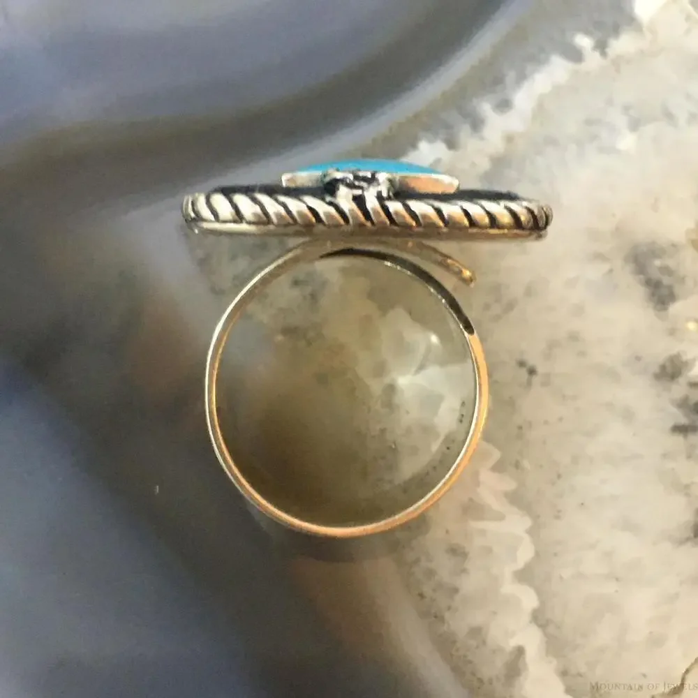 Carolyn Pollack Sterling Rectangle Turquoise Decorated Ring Size 8 For Women